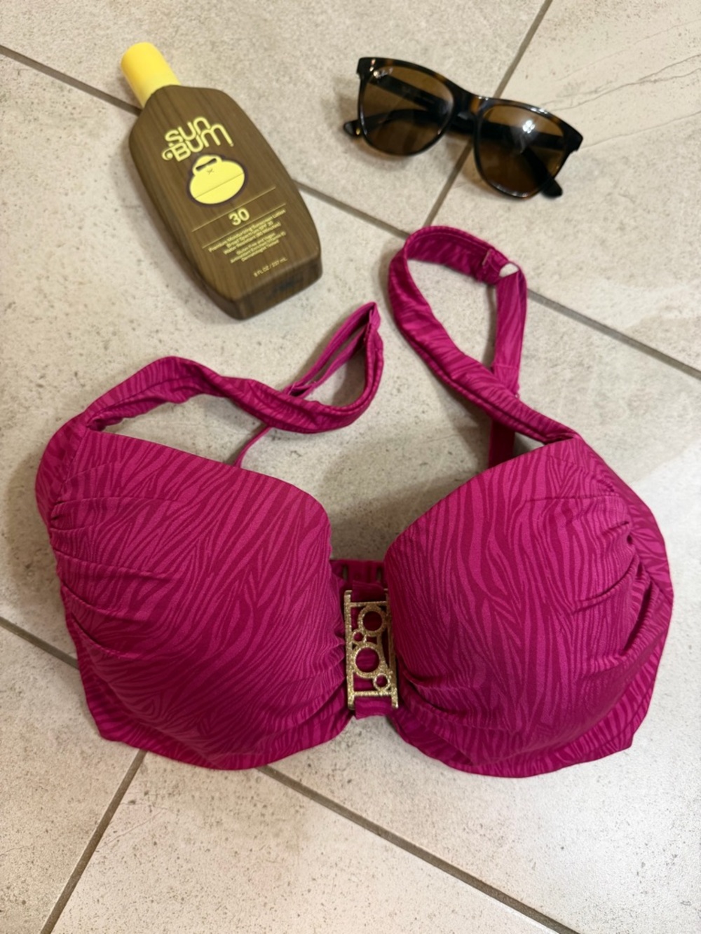 Panache Fuchsia Underwire Bikini Top with Gold Accent
